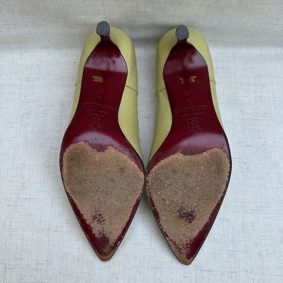 ANN TAYLOR Pistachio Green Leather Scallop Bow Pumps Stiletto Heels 5 Italy Made - Picture 13 of 16
